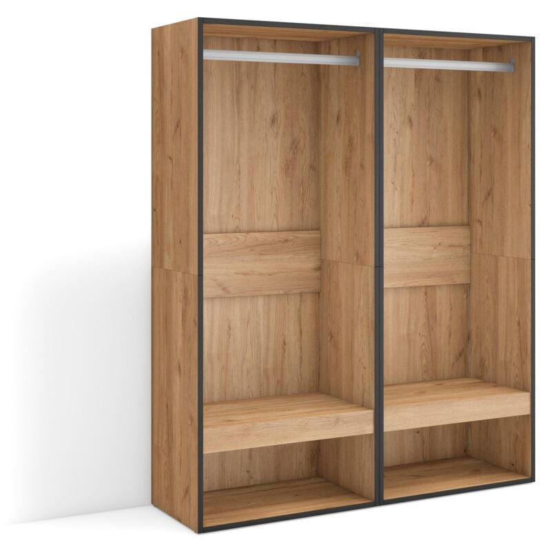 foto del prodotto armadio aperto, appendiabiti con ripiani, 120x145x35 cm, camera da letto, stanza, vestiti, scarpe, stile moderno, rovere skraut home