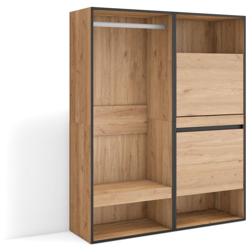 foto del prodotto skraut home armadio aperto, appendiabiti con ripiani, 120x145x35 cm, camera da letto, stanza, scarpiera, stile moderno, rovere