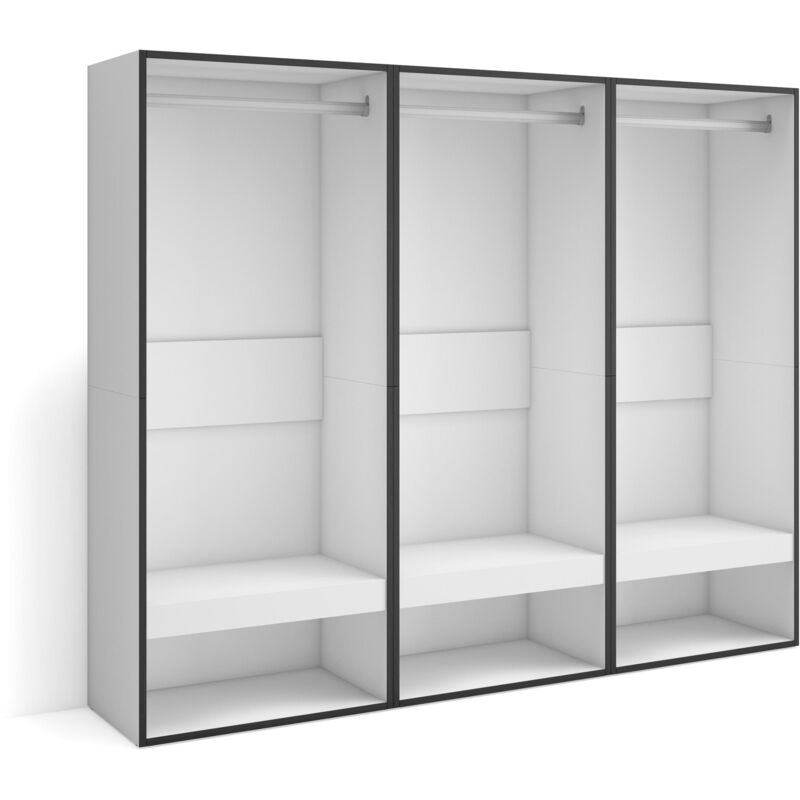 foto del prodotto armadio aperto, appendiabiti con ripiani, 180x145x35 cm, camera da letto, stanza, vestiti, scarpe, stile moderno, bianco skraut home