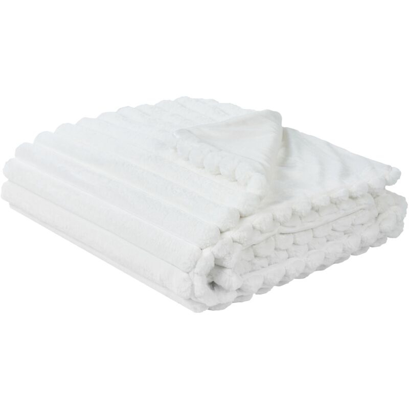 foto del prodotto beliani copriletto decorativo in tessuto morbido 200 x 220 cm bianco rakya