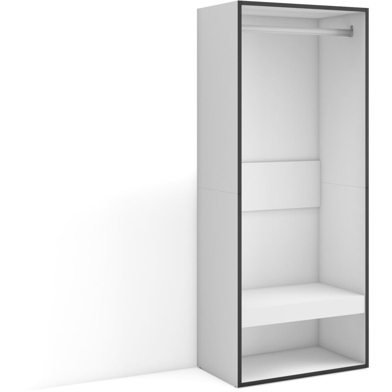foto del prodotto armadio aperto, appendiabiti con ripiani, 60x145x35 cm, camera da letto, stanza, vestiti, scarpe, stile moderno, bianco skraut home