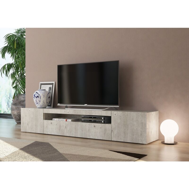 foto del prodotto mobile cemento 200 basso moderno porta tv soggiorno con 2 ante ribalta