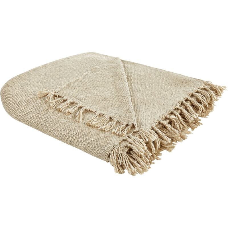 foto del prodotto beliani coperta tessuta a mano con frange 150 x 200 cm beige chaohani