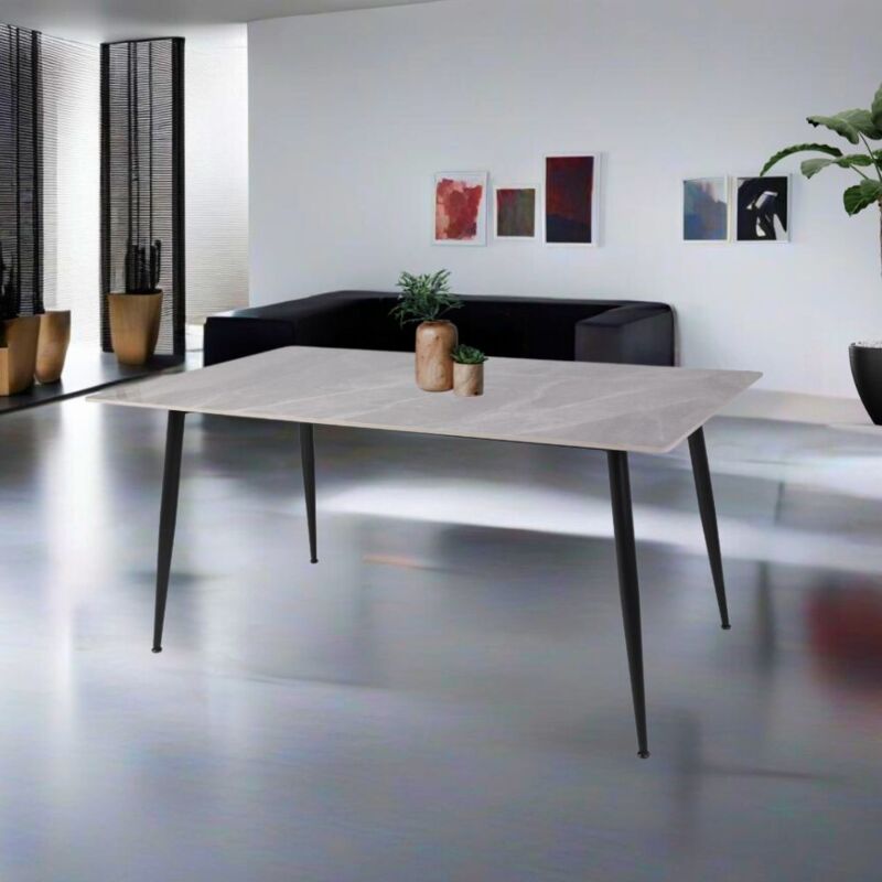 foto del prodotto tavolo con piano in ceramica effetto marmo grigio lucido 160x90 cm mila