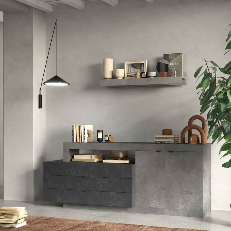 foto del prodotto madia soggiorno 2 ante 3 cassetti l199x82x42 cm freedom cemento piombo
