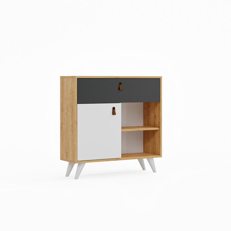 foto del prodotto mobile multiuso pera, truciolare melaminico, plastica, finta pelle, bianco, rovere, antracite, 90x30x90 cm