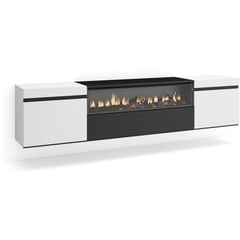 foto del prodotto skraut home mobile tv soggiorno, ampio spazio a disposizione, 200x45x35cm, per tv fino a 80, camino elettrico, sospeso, da appendere, stile