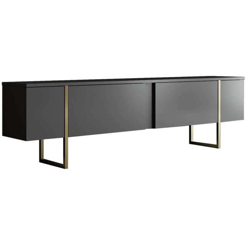 foto del prodotto mobile porta tv abishia, credenza da soggiorno, armadio basso per tv, base parete attrezzata, 180x30h50 cm, antracite e oro dmora
