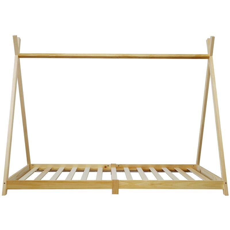 foto del prodotto rebecca mobili struttura letto singolo per bambini tenda in legno naturale 90x200 cameretta