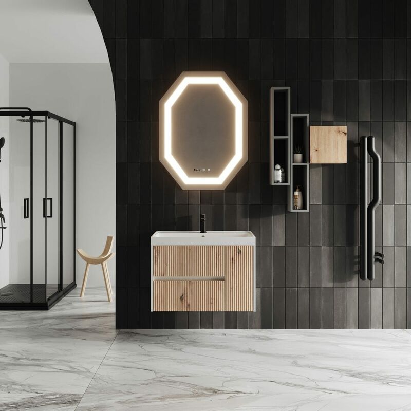 foto del prodotto kiamami valentina mobile bagno sospeso 80cm frontale rovere oro cannettato cortina