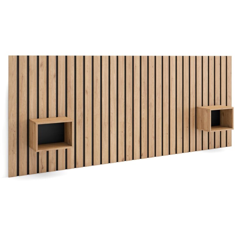 foto del prodotto skraut home testiera e comodini spalliera letto, stoccaggio 258x3x107 cm letto 150,160,180 cm pannelli stile moderno rovere