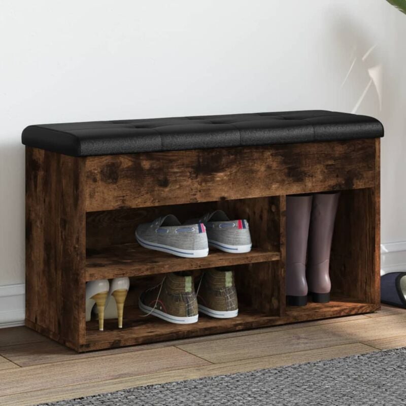 foto del prodotto panca porta scarpe rovere fumo 82x32x45,5 cm legno multistrato