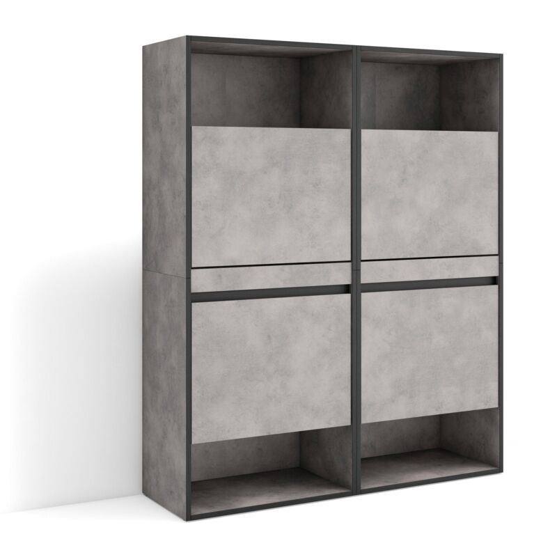 foto del prodotto skraut home scarpiera, mobile salvaspazio, 120x145x35 cm, camera da letto, stanza, armadio, stile moderno, grigio cemento