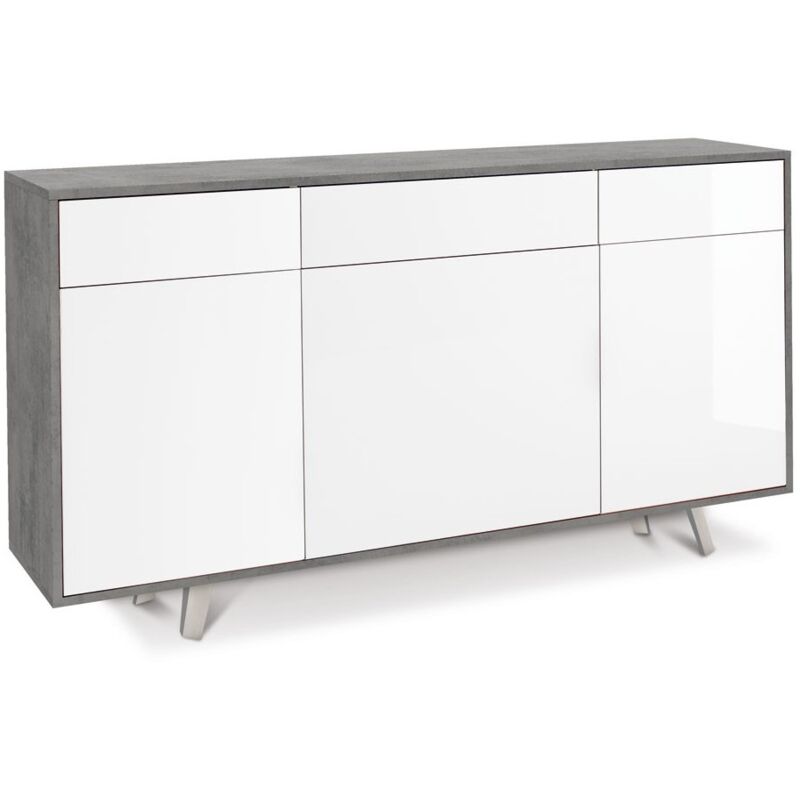 foto del prodotto credenza mobile madia 3 ante 3 cassetti bianco lucido grigio da soggiorno