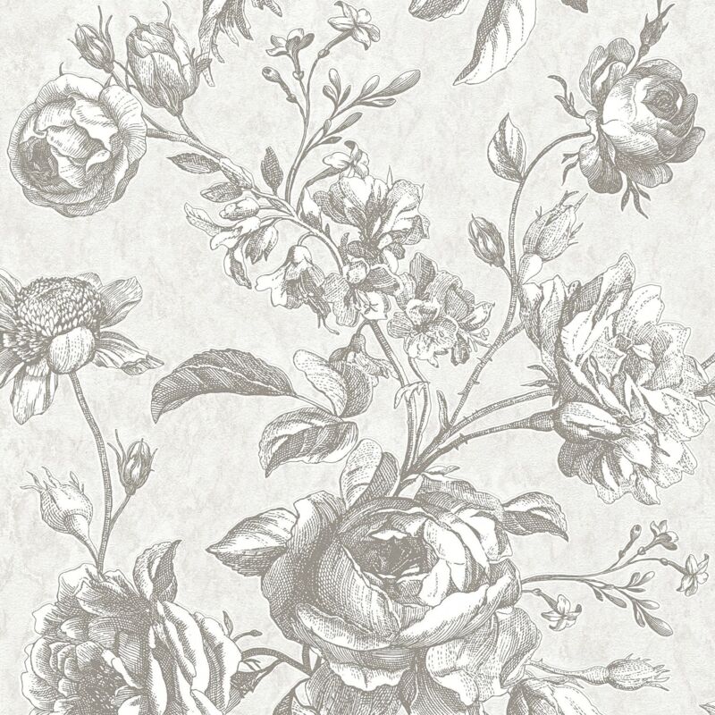 foto del prodotto profhome carta da parati floreale 387001 carta da parati tnt leggermente strutturata con motivo floreale opaca crema grigio chiaro talpa bianco