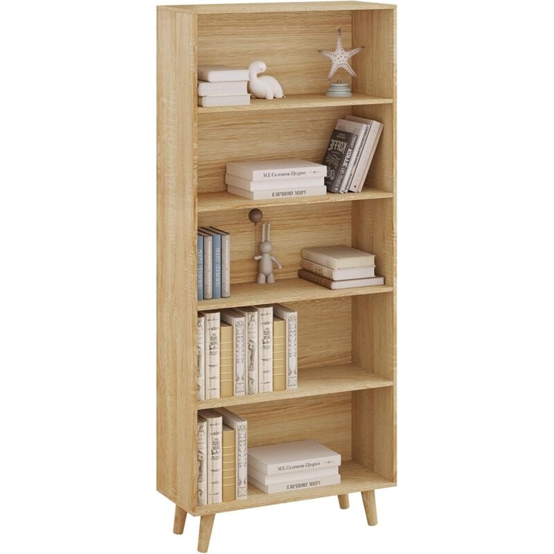 foto del prodotto woltu libreria moderna cemento 5 ripiani soggiorno ufficio autoportante rovere chiaro