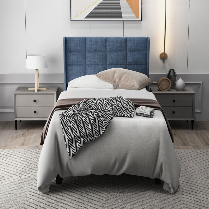 foto del prodotto letto adulto imbottito,lettino per bambini, lino 90 x 200 cm, senza materasso, blu