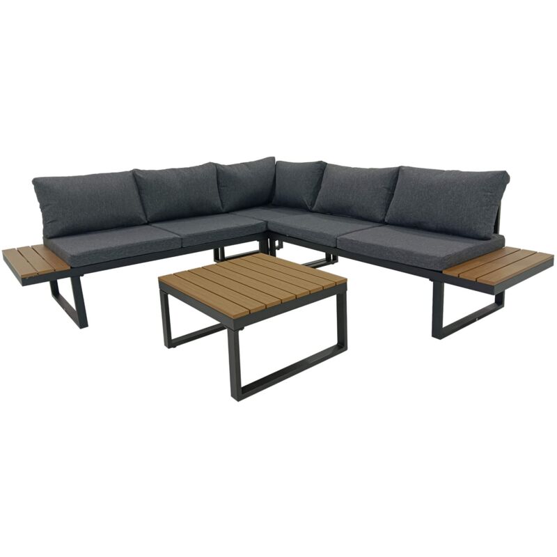 foto del prodotto salotto da giardino rebecca mobili yama 65x134,5x60 alluminio polywood nero marrone moderno set 3 pezzi da montare