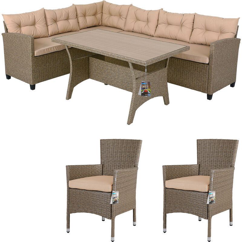 foto del prodotto polyrattan lounge tavolo da pranzo panca d angolo 2 sedie da giardino set di mobili outdoor esterno crema casaria