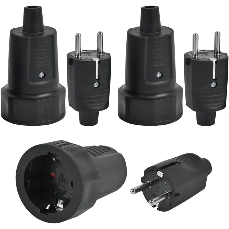 foto del prodotto fortuneville 3 spine maschio ip44 e 3 prese femmina, spina elettrica 2 pin 250v 16a spina elettrica ip44 con presa elettrica in gomma impermeabile