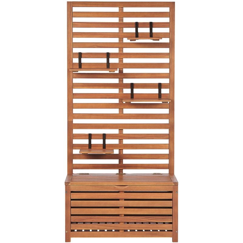 foto del prodotto panca da giardino con mensole e pannello in legno di acacia 80 cm matino