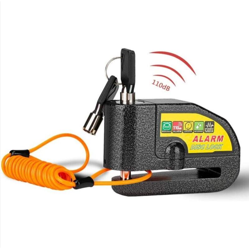 foto del prodotto fortuneville blocca disco con allarme antifurto per moto blocca disco con allarme da 110 db, 2 chiavi, cavo antifurto da 1,5 m, 1 sacchetto di