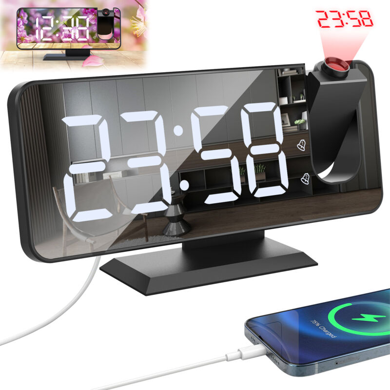 immagine 0 del prodotto readcly proiettore sveglia illuminato con orologio digitale, con doppio allarme e schermo a specchio led, 7 pulsanti, con modalit snooze, 4