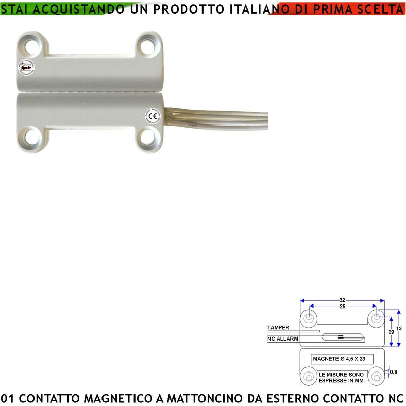 foto del prodotto securvera contatto magnetico da esterno 1 pezzo per antifurto finestre infissi non ferrosi contatto reed nc sottovuoto campo attrazione 13 mm