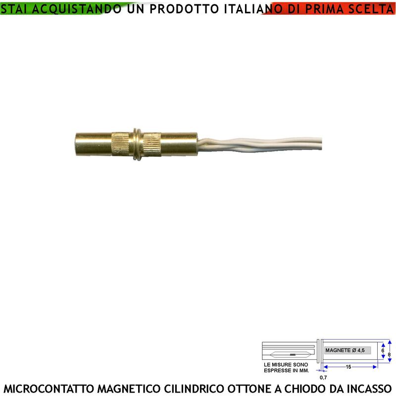 foto del prodotto securvera contatto magnetico mini in ottone da incasso antifurto finestre infissi contatto reed nc sottovuoto campo attrazione 10 mm tensione max