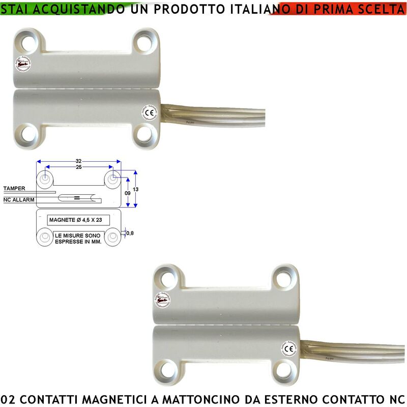 foto del prodotto securvera contatto magnetico da esterno 2 pezzi per antifurto finestre infissi contatto reed nc ampolla sottovuoto sensibilit magnetica 13 mm