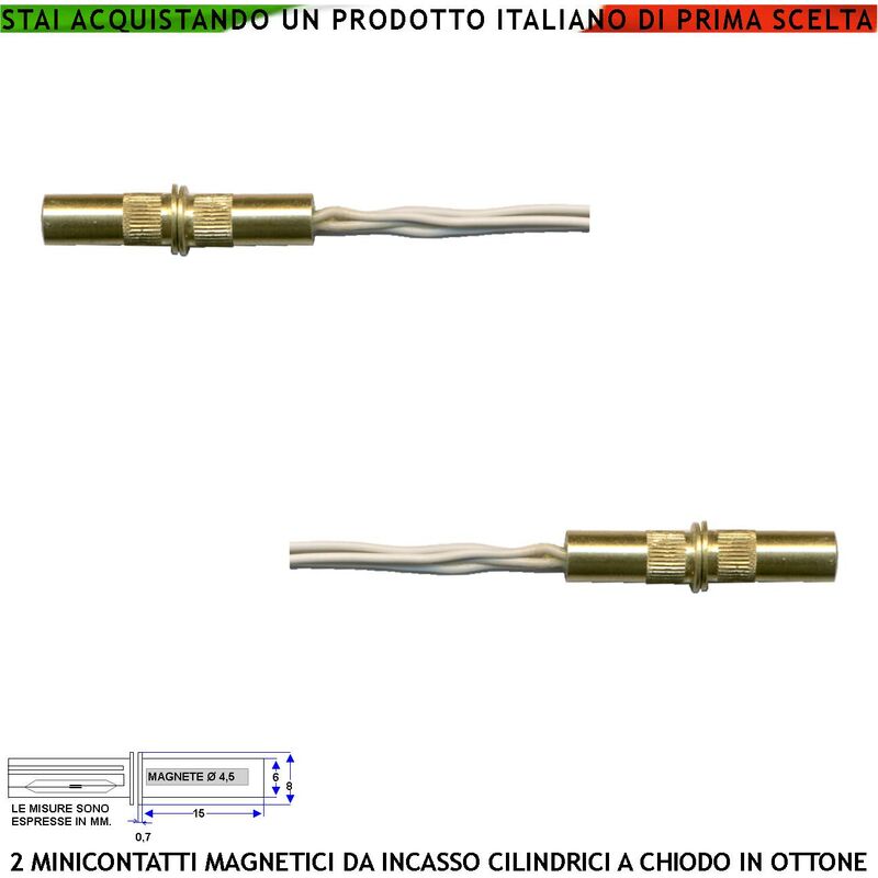 foto del prodotto securvera contatto magnetico mini in ottone da incasso 2 pezzi antifurto finestre infissi contatto reed nc sottovuoto campo attrazione 10 mm