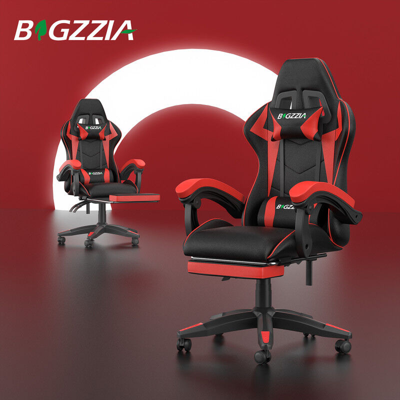 foto del prodotto sedia gaming con poggiapiedi telescopico bigzzia sedie da gamer con cuscino lombare poggiatesta schienale regolabile 90 155 rosso