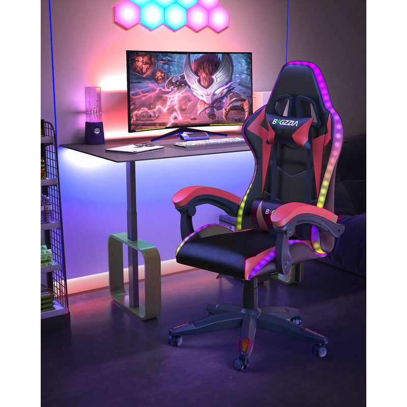 foto del prodotto bigzzia sedia gaming led sedia da gamer ergonomica schienale regolabile 90 135 con cuscino lombare poggiatesta portata 130 kg sedia