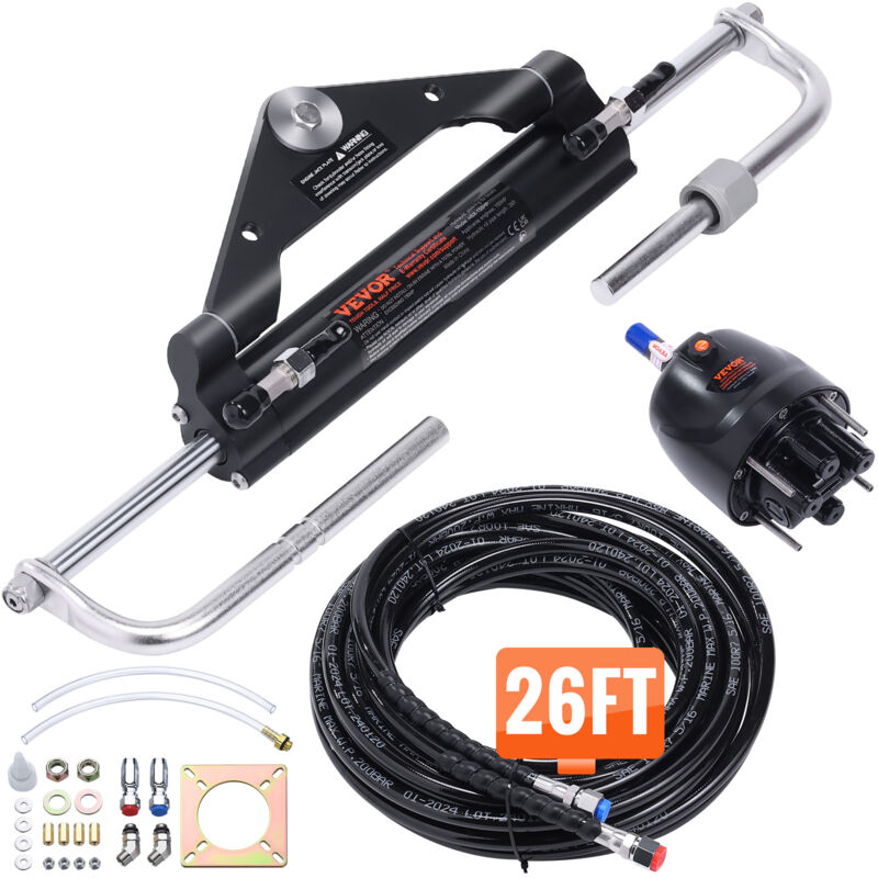 foto del prodotto mophorn vevor kit timoneria idraulica fuoribordo sistema di timoneria idraulica marina da 150 hp, cilindro di bloccaggio bidirezionale tubo da 26
