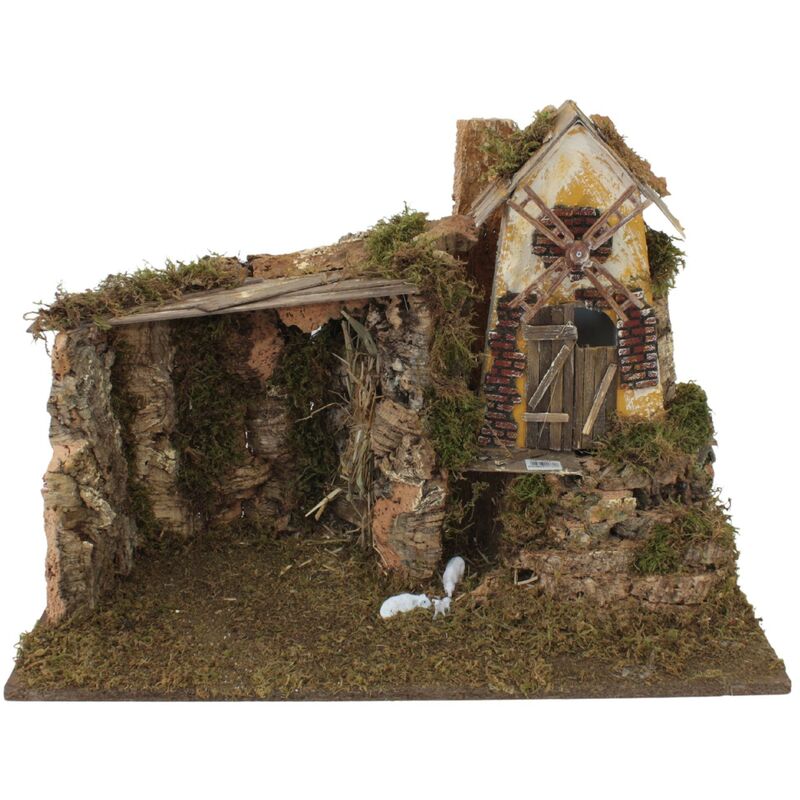 foto del prodotto rossi rosa capanna per presepe con luci e mulino a vento 60x35 cm 11771
