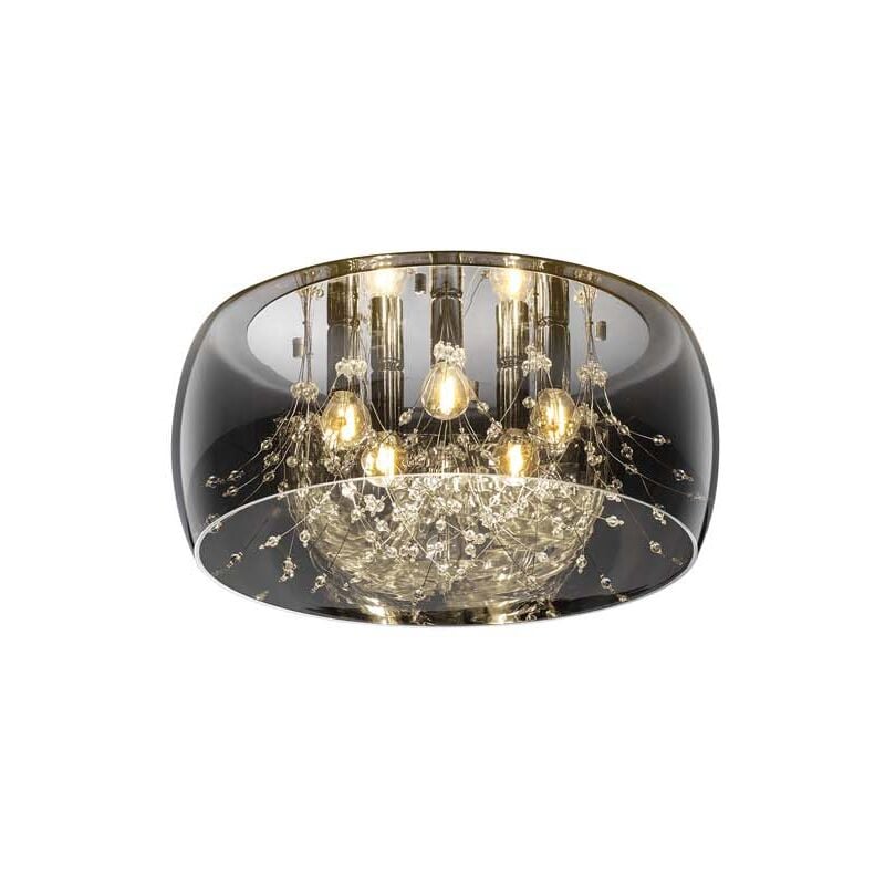 foto del prodotto frankystar crystel plafoniera metallo cromato vetro fume cromato con decori effetto cristallo d. 50cm