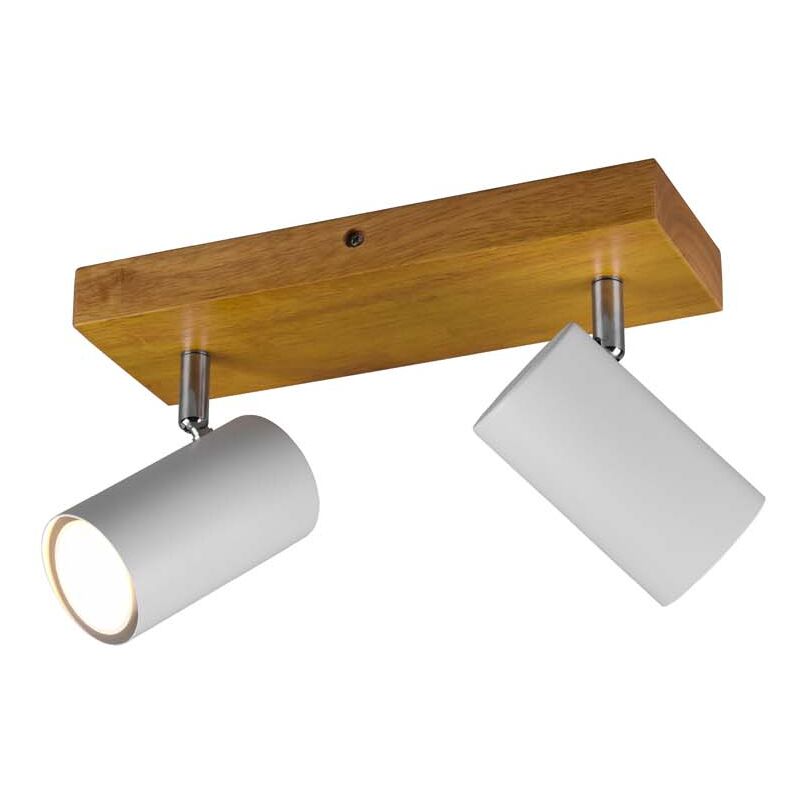 foto del prodotto frankystar marley barra 2 spots cil. bianchi base legno naturale l. 31,5cm