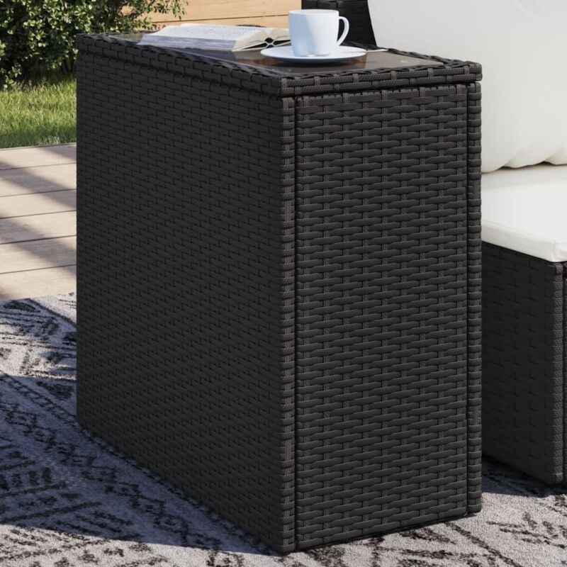 foto del prodotto vidaxl tavolo da giardino piano in vetro nero 58x27,5x55 cm polyrattan