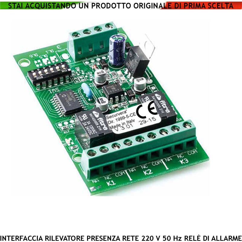 foto del prodotto securvera segnala assenza e ritorno rete elettrica presenza batteria scarica o troppo carica selezione tempi e 32 funzioni uscita 3 rel scambio