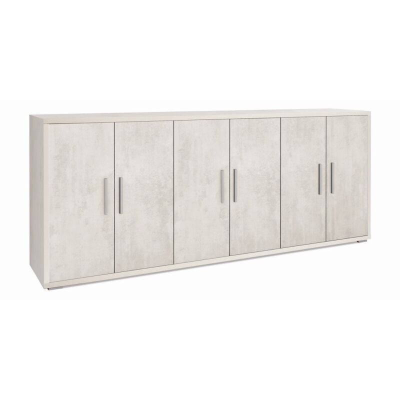 foto del prodotto credenza armadio basso legno mobile 6 ante 200 bianco ripiani tv moderno