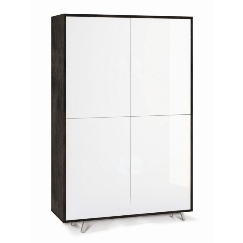 foto del prodotto madia armadio nero bianco lucido credenza con ripiani 4 ante soggiorno