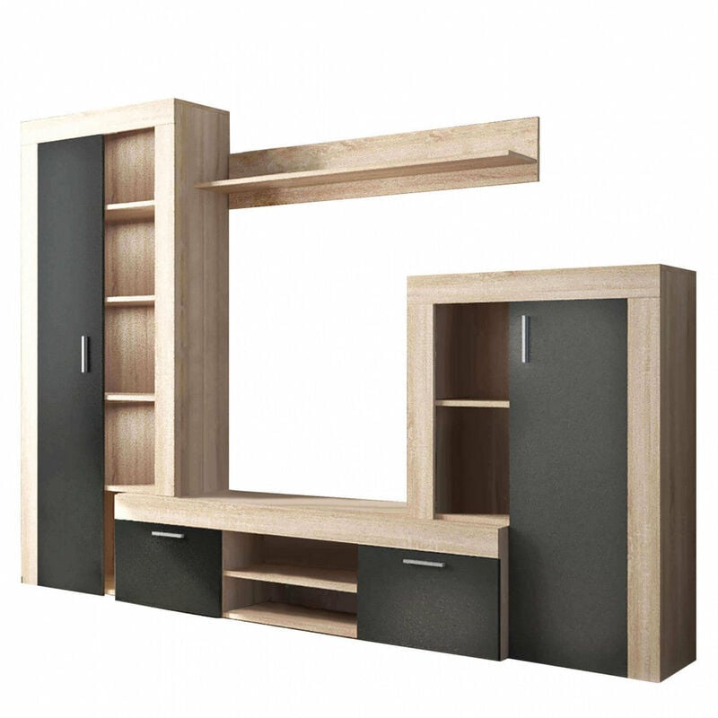foto del prodotto giordanoshop parete attrezzata soggiorno nobel 300x42x198h cm in truciolare bilaminato antracite