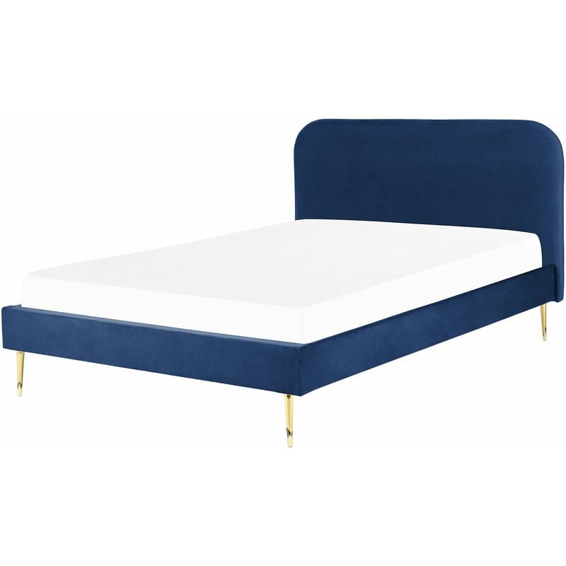 foto del prodotto letto matrimoniale velluto blu marino piedi oro minimalista 160 x 200 cm flayat