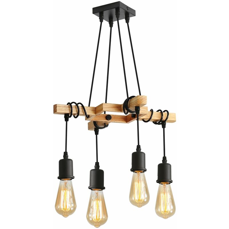 foto del prodotto lampadario a sospensione industriale, lampadario vintage in legno e nero, lampadario industriale, per soggiorno o ristorante lampadina non inclusa 