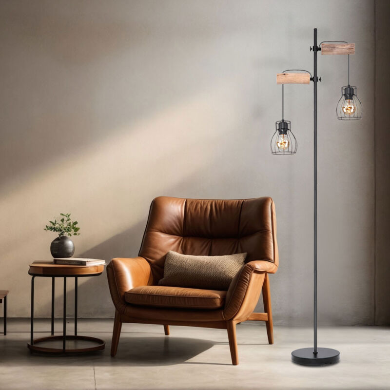 immagine 0 del prodotto globo lighting lampada da terra vintage in legno con due paralumi in un design a gabbia lampada da terra retr 2 fiamme regolabile in altezza,