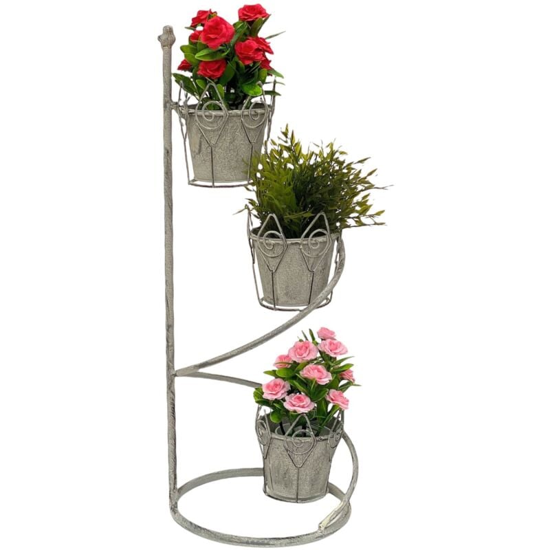 immagine 0 del prodotto dandibo scala di fiori per interni in metallo bianco grigio rotondo da 75 cm con 3 vasi 96131 portafiori colonna di fiori portapiante balcone
