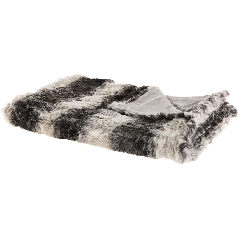 foto del prodotto beliani coperta di plaid da soggiorno 150 x 200 cm grigio e bianco taza