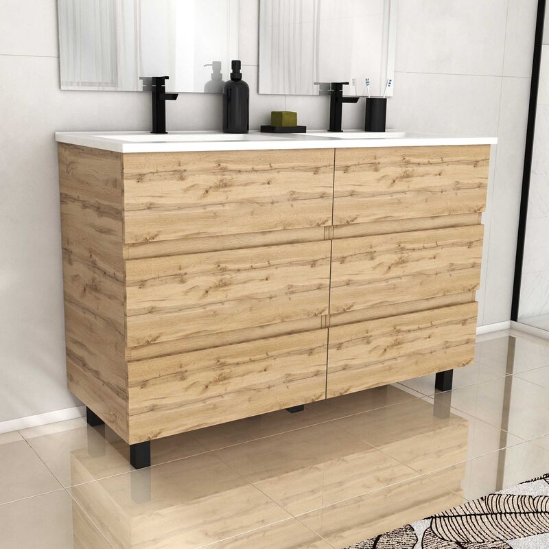 foto del prodotto aurlane mobile bagno 120cm 6 cassettirovere naturale lavabo ceramica bianca timber 120