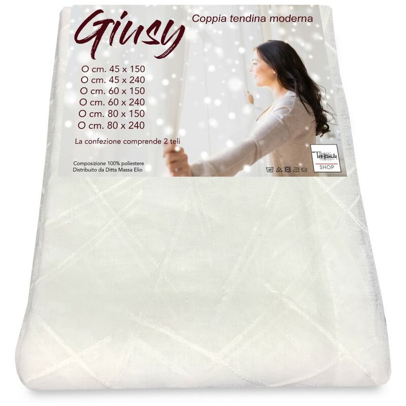 foto del prodotto tex family coppia tendina vetro moderna larga 45 o 60 o 80 giusy bianco coppia 2 teli cm. 60x150