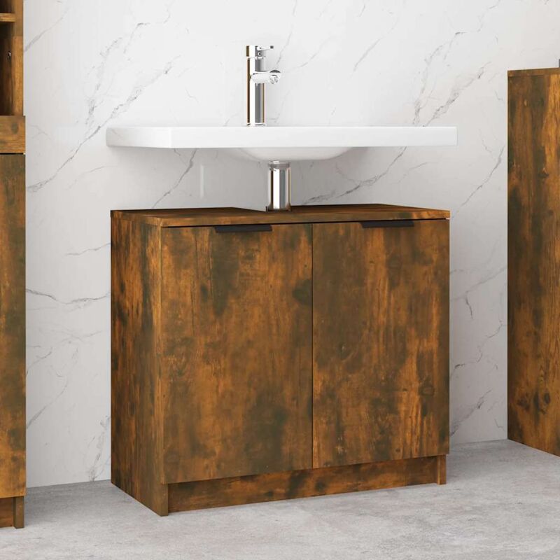 foto del prodotto vidaxl armadietto bagno rovere fumo 64,5x33,5x59 cm legno multistrato